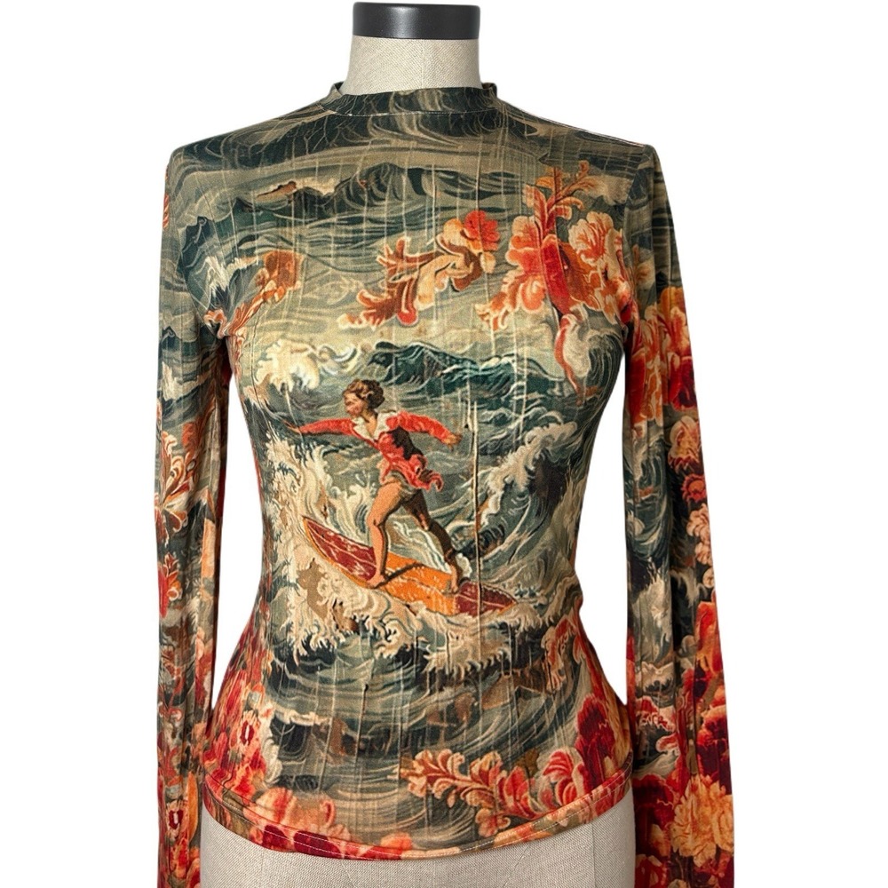 The Kit Women's Boho Artsy Women's S Long Sleeve Vintage Inspired Red Surfer Top